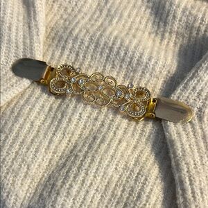 Gold Decorative Sweater Clip with Rhinestones